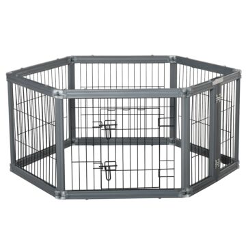 Pawhut Heavy Duty Pet Playpen, 6 Panels Puppy Play Whelping Pen, Foldable Steel Dog Exercise Fence, With Door, Double Locking Latches