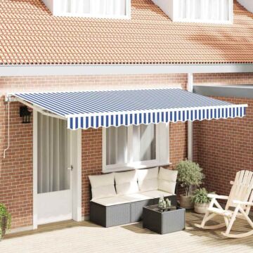 Vidaxl Retractable Awning Manual Blue And White 350x200 Cm