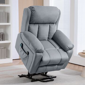 Homcom Power Lift Riser And Recliner Chair With Vibration Massage, Heat, Side Pocket, Grey