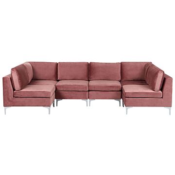 Modular Sofa Pink Velvet U Shape 6 Seater Silver Metal Legs Glamour Style Beliani