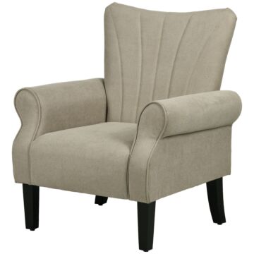 Homcom Upholstered Accent Chair With High Back, Rolled Arms And Wood Legs, Soft Thick Padded Armchair, Beige