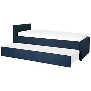 Trundle Bed Blue Fabric Upholstery Eu Single Size Guest Underbed Beliani