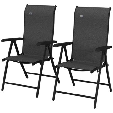 Outsunny Set Of 2 Outdoor Wicker Folding Chairs, Patio Pe Rattan Dining Armrests Chair Set With 7 Levels Adjustable Backrest, For Camping