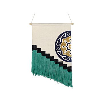 Wall Hanging Multicolour Cotton Handwoven With Tassels Geometric Pattern Wall Décor Hanging Decoration Boho Style Living Room Bedroom Beliani