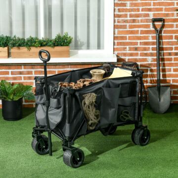 Outsunny Folding Garden Trolley, Cargo Traile On Wheels, Collapsible Camping Trolley, Outdoor Utility Wagon, Dark Grey