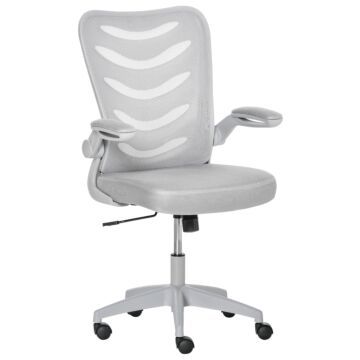 Vinsetto Mesh Office Chair For Home Swivel Task Desk Chair With Lumbar Back Support, Flip-up Arm, Adjustable Height, Grey
