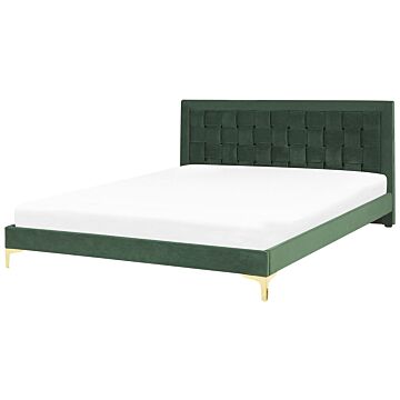 Upholstered Bed Frame Eu Super King Size 6ft Green Headboard Velvet Golden Legs Beliani