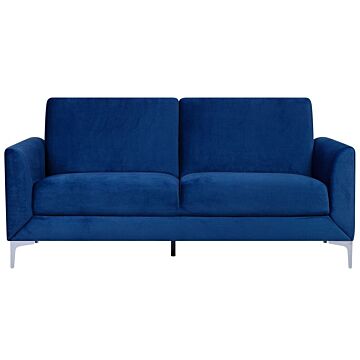 Sofa Blue Fabric Upholstery Silver Legs 3 Seater Glam Beliani