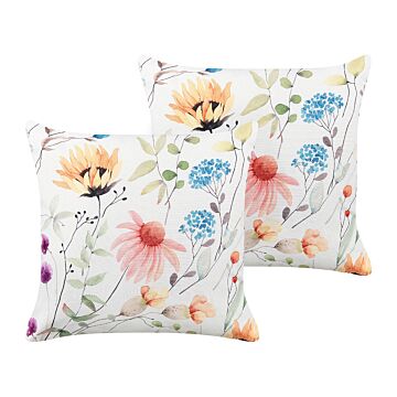 Set Of 2 Garden Cushions Multicolour Polyester Floral Pattern 45 X 45 Cm Modern Outdoor Decoration Water Resistant Beliani
