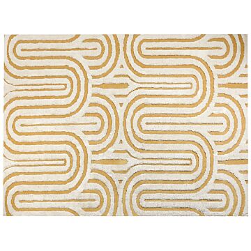 Area Rug Off-white And Yellow Cotton 300 X 400 Cm Abstract Pattern Motif Living Room Bedroom Modern Design Beliani