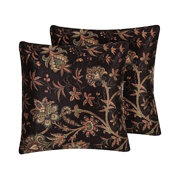 Set Of 2 Decorative Cushions Multicolour Floral Pattern 45 X 45 Cm Retro Vintage Decor Accessories Beliani