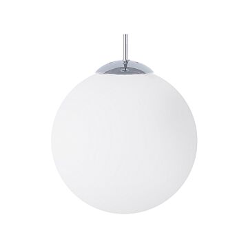 Pendant Lamp White Glass Silver Elements Globe Shape Large 1-light Modern Beliani