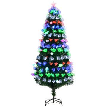 Homcom 6ft Pre-lit Artificial Christmas Tree With Fibre Optic Baubles Fitted Star Led Lights