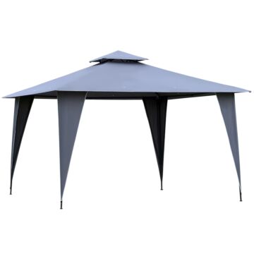 Outsunny 3.5x3.5m Side-less Outdoor Canopy Tent Gazebo W/ 2-tier Roof Steel Frame Garden Party Gathering Shelter Grey