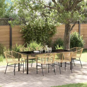 Vidaxl 7 Piece Garden Dining Set Brown Poly Rattan