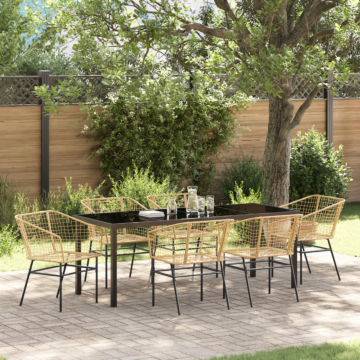 Vidaxl 7 Piece Garden Dining Set Brown Poly Rattan