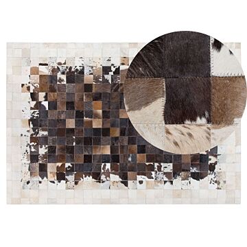 Rug Brown With Beige Leather 140 X 200 Cm Modern Patchwork Cowhide Handcrafted Beliani