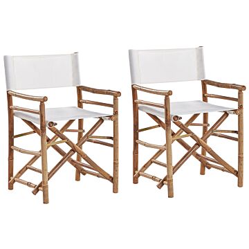Set Of 2 Bamboo Chairs Natural Wood Folding Directors Chairs And Side Table Beliani