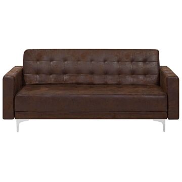 Sofa Bed Brown Faux Leather Tufted Modern Living Room Modular 3 Seater Silver Legs Track Arm Beliani