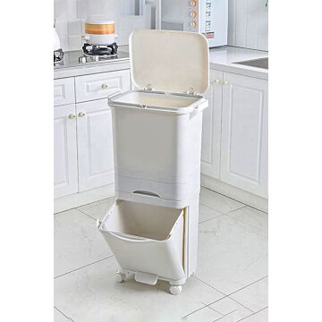 42l Rubbish Dustbin Pedal Recycling Bin Compartments Removable Waste Trash Kitchen With Drawer & Wheels & Hooks