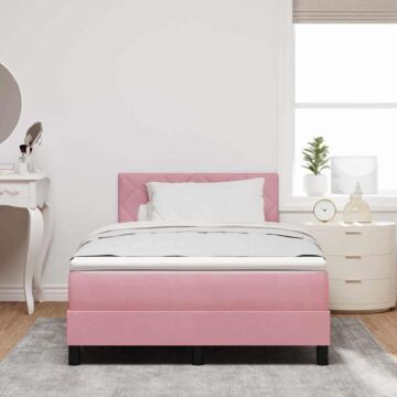 Vidaxl Box Spring Bed With Mattress & Led Pink 120x190 Cm Velvet