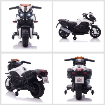 Homcom Kids Electric Pedal Motorcycle Ride-on Toy Battery Powered Rechargeable 6v Realistic Sounds 3 Km/h Max Speed For Girls Boy 18 - 48 Months White