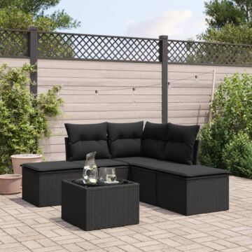 Vidaxl 6 Piece Garden Sofa Set With Cushions Black Poly Rattan