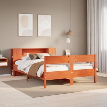 Vidaxl Bookcase Bed Without Mattress Wax Brown 140x190cm Solid Wood Pine