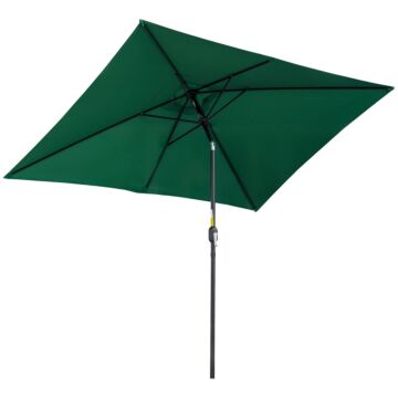 Outsunny 3x2m Patio Parasol Garden Umbrellas Canopy With Aluminum Tilt Crank Rectangular Sun Shade Steel, Green