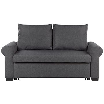 Sofa Bed Dark Grey Polyester Fabric 2 Seater Pull-out Convertible Sleeper Retro Beliani