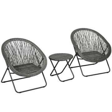 Outsunny Outdoor Foldable 3 Piece Garden Furniture Set, Pe Rattan Bistro Sets For 2 For Garden, Balcony Table And Chairs Set 2 With Table And Chairs, Grey