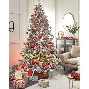 Artificial Christmas Tree White Pvc Metal Base 240 Cm Snowed Frosted Branches Scandinavian Style Beliani