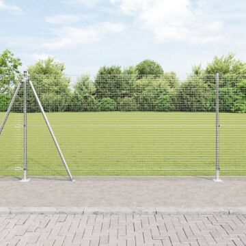 Vidaxl Welded Wire Fence With 13 Flanged Posts 1.2x50 M Galvanised Steel