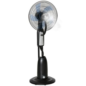 Homcom Pedestal Fan With Water Mist Spray, Standing Fan, Humidifying Misting Fan With 3 Speeds, 2.8l Water Tank, Black