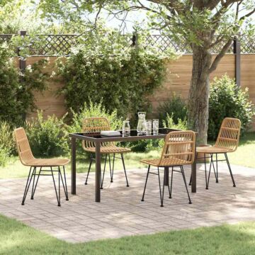 Vidaxl 5 Piece Garden Dining Set Brown Poly Rattan