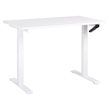 Manually Adjustable Desk White Tabletop White Steel Frame 120 X 72 Cm Sit And Stand Square Feet Modern Design Office Beliani