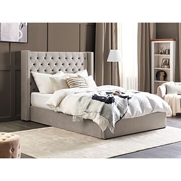 Bed Frame With Storage Light Grey Velvet Upholstered 5ft3 Eu King Size High Headboard Beliani