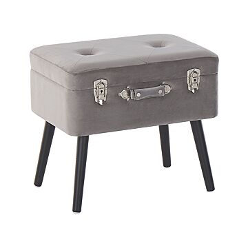 Stool With Storage Grey Velvet Upholstered Black Legs Suitcase Design Buttoned Top Beliani