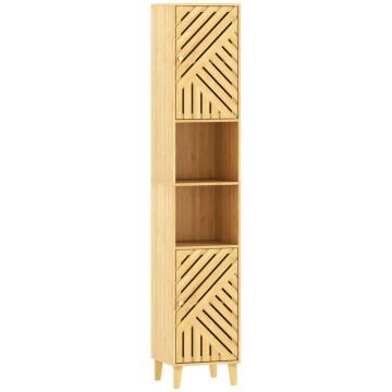 Homcom Multi-storage Bamboo Door Bathroom Cabinet - Natural Finish