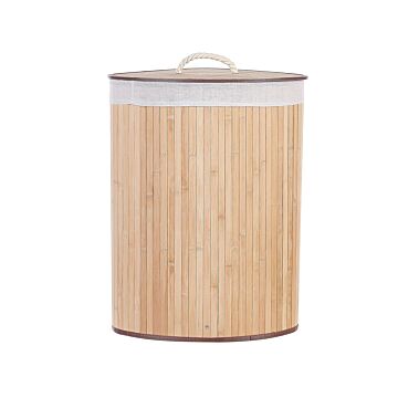 Storage Basket Light Wood Bamboo With Lid Laundry Bin Boho Practical Accessories Beliani