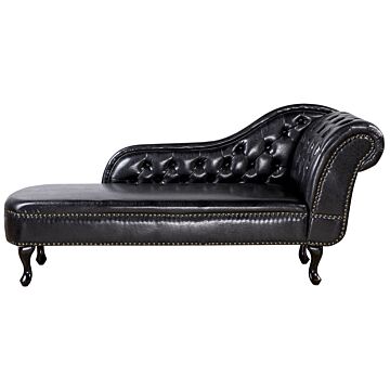 Chaise Lounge Black Right Hand Faux Leather Buttoned Beliani