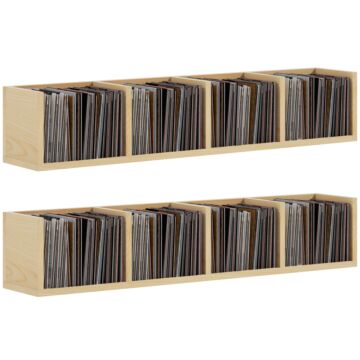 Homcom Wall Mount 84 Cd / 56 Dvd/blu-ray/ Media Storage Rack 4 Cubes, Wooden Shelf Organiser Unit Bookcase Display, Set Of 2, Natural Wood Finish
