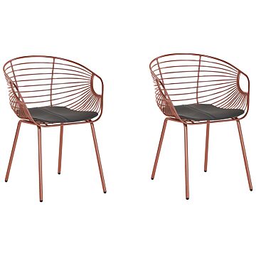 Set Of 2 Dining Chairs Red Copper Metal Wire Design Faux Leather Black Seat Pad Glam Industrial Modern Beliani