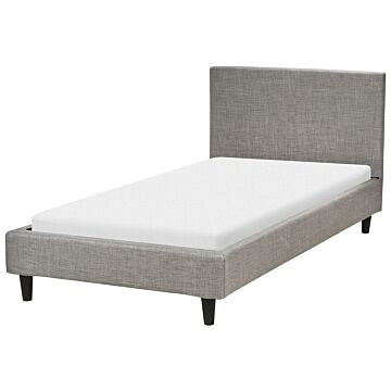 Eu Single Size Panel Bed 3ft Grey Fabric Slatted Frame Contemporary Beliani