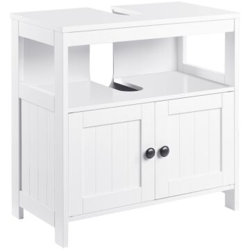 Kleankin Pedestal Under Sink Cabinet With Double Doors, Modern Bathroom Vanity Storage Unit With Shelves, White