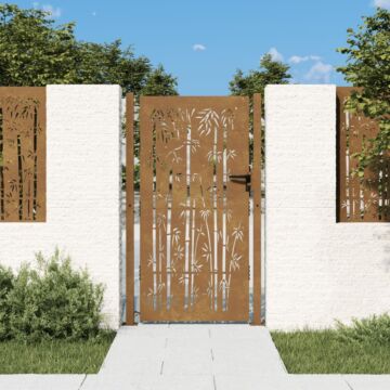 Vidaxl Garden Gate 105x205 Cm Corten Steel Bamboo Design