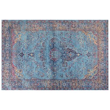 Area Rug Blue Cotton Polyester 200 X 300 Cm Oriental Pattern Distressed Vintage Home Decor Beliani