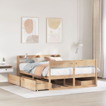 Vidaxl Bed Frame Without Mattress 135x190 Cm Double Solid Wood Pine