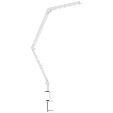Homcom Led Desk Lamp, Dimmable Desk Light With Swing Arm And Clamp, Adjustable Eye-caring Table Lamp With 2 Colour Modes & 5 Brightness Levels For Study, Drawing, Office, Architect, Task, White