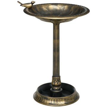 Outsunny 72cm Tall Antique Bird Bath For Garden, Vintage Style Birdbath With Bird Decoration And Flower Planter Base, Bird Bath Bowl For Outdoor, Bronze Tone